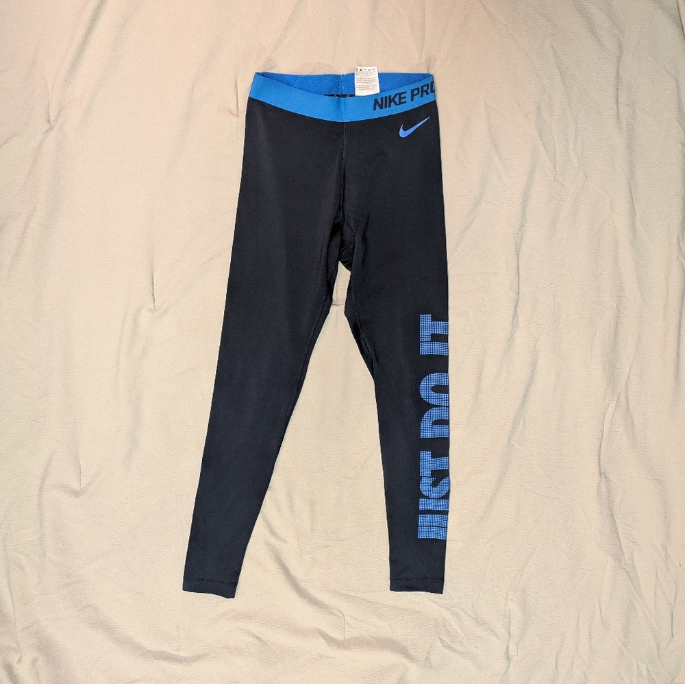 Nike Women's Small Fleece-Lined Black and Blue Leggings